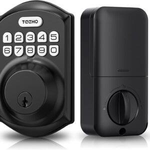 TEEHO TE001 Keyless Entry Door Lock with Keypad, Matte Black Front Door Deadbolt, ANSI Grade 3 Security, Supports Up to 20 User Codes, Low Battery Warning, IP54 Water Resistant, One-Touch Locking, Anti-Peep Password Protection & 2 Backup Keys