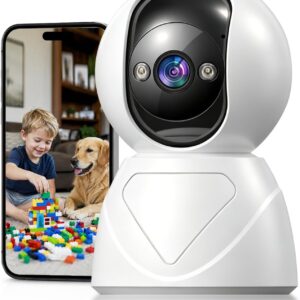 2K Indoor Security Camera for Home, 5GHz Baby Monitor with Pan & Tilt, 2.4GHz/5GHz WiFi, 355° Pan-Tilt Coverage, Smart Auto Tracking, 3X Digital Zoom, Full-Color Night Vision, Two-Way Audio, SD Card & Cloud Storage