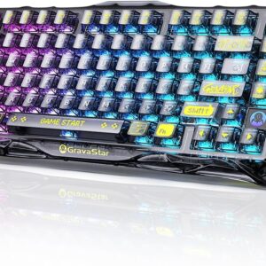 GravaStar Mercury K1 Lite 75% Gaming Keyboard, Tri-Mode 2.4GHz/Bluetooth/Wired Mechanical Keyboard, Gasket-Mounted Hot-Swappable Design, Pre-Lubed Linear Switches, RGB Backlit, Transparent Black