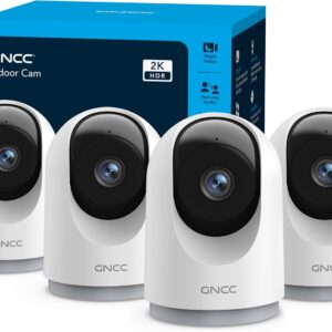 GNCC 2K Indoor Security Cameras, 4-Pack Home Surveillance Cameras with 360° Motion Detection for Baby, Pets & Dogs, Two-Way Audio, Night Vision, 24/7 SD Card Recording, Cloud Storage & Alexa Compatibility